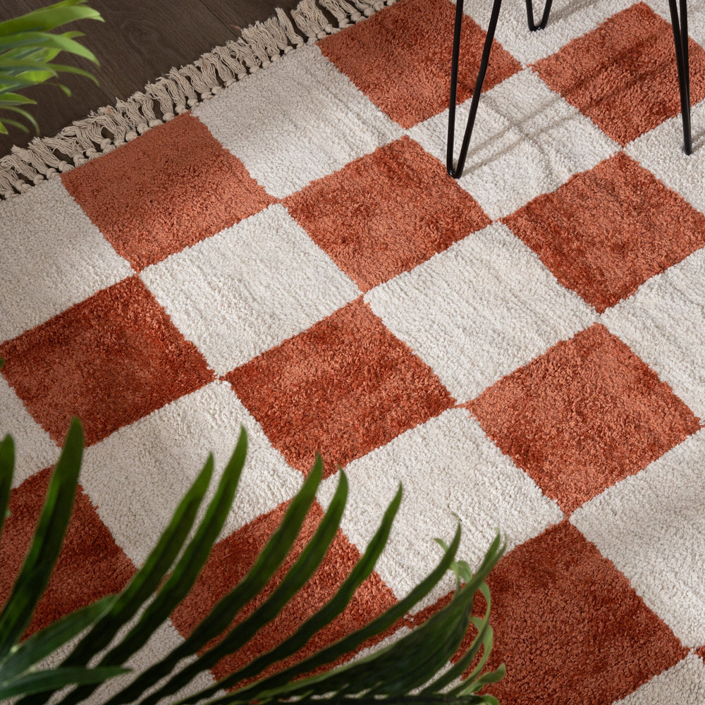 Checkerboard Rug - Blox Fringe Terracotta