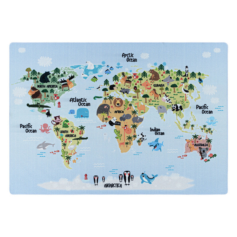 Children's Floor Rug - Pleun World Map Blue