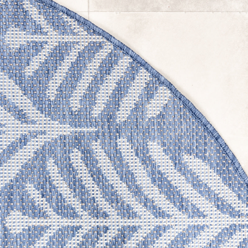 Round Outdoor Rug - Summer Leaves Blue