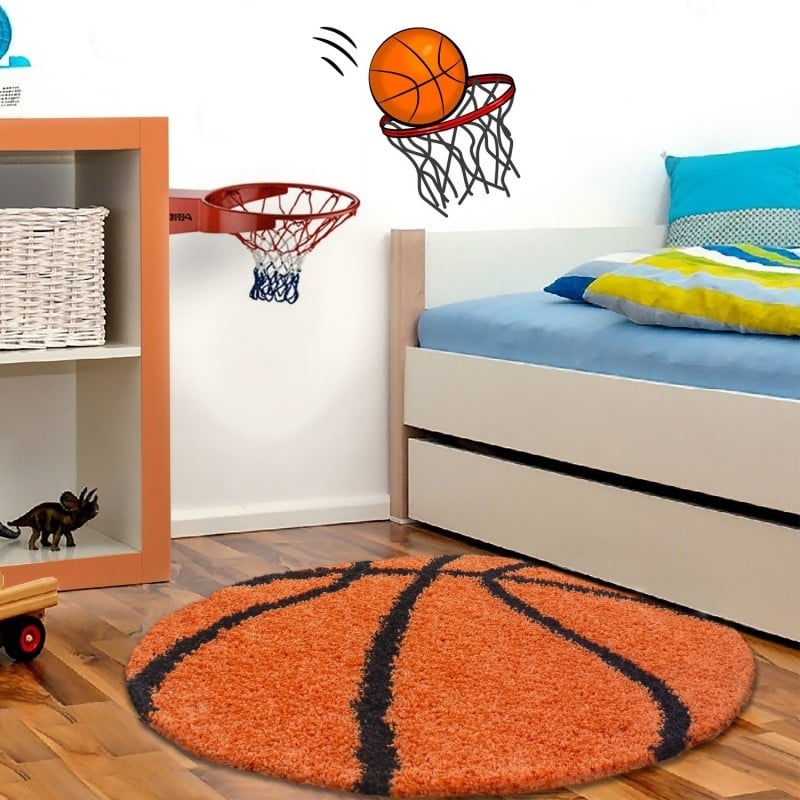 Round high-pile floor rug - Fun Orange