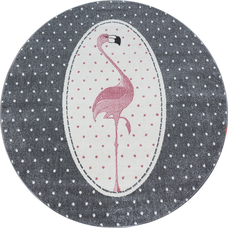 Round Children's Floor Rug - Amber Flamingo Pink