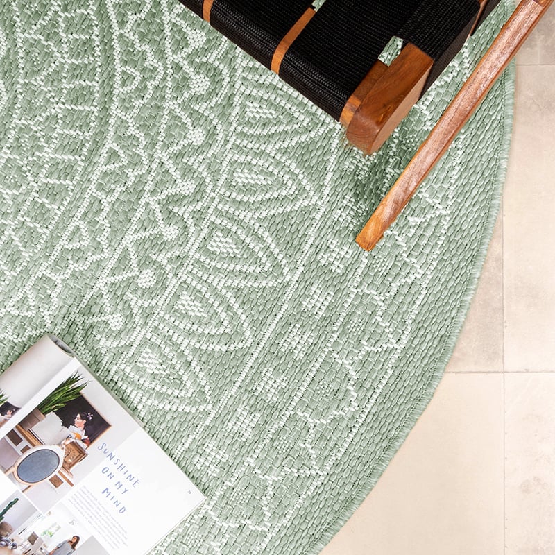 Round Outdoor Rug - Summer Azteca Green