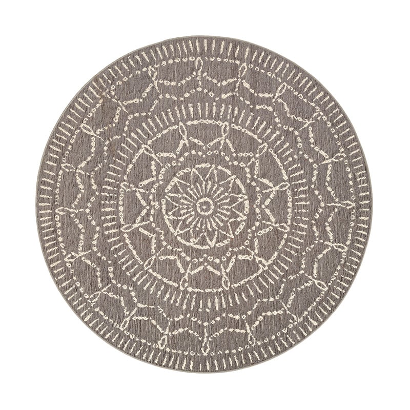 Round Modern Outdoor Rug - Porto Aztec Light Gray