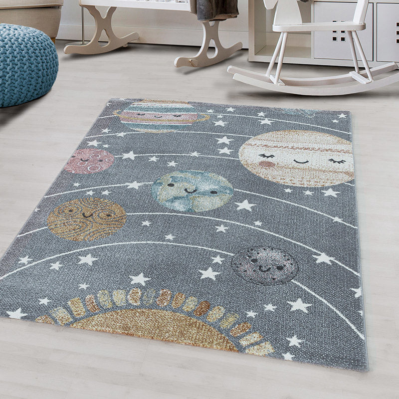 Children's floor rug - Fleurtje Planets Grey