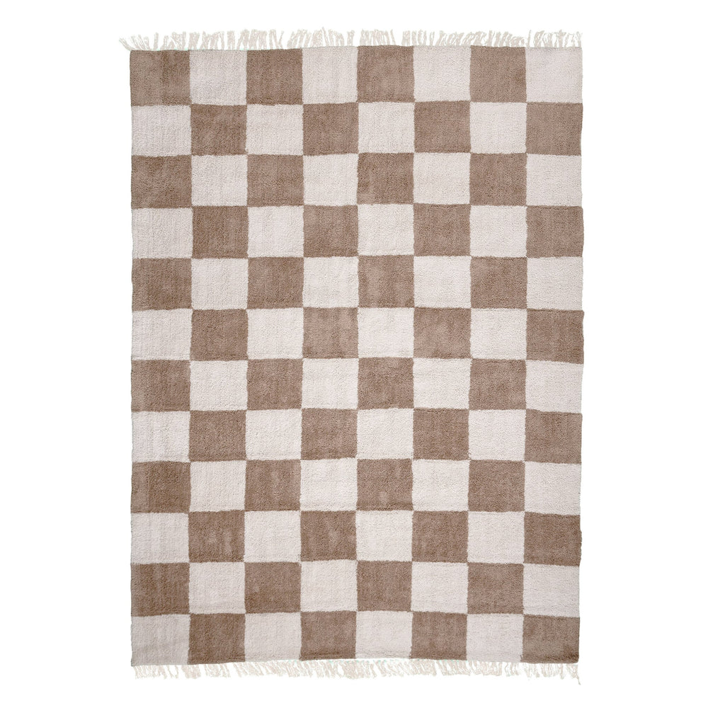 Checkerboard Rug - Blox Fringe Beige