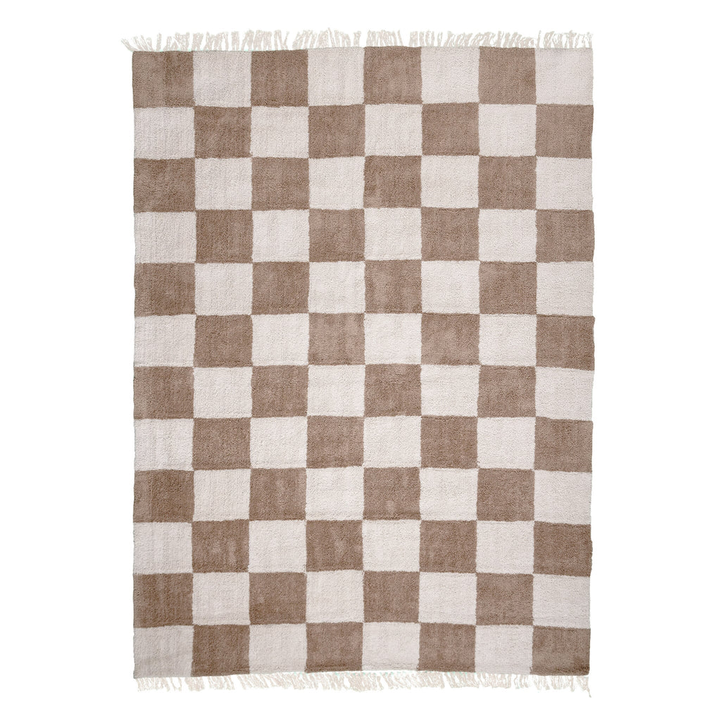 Checkerboard Rug - Blox Fringe Beige
