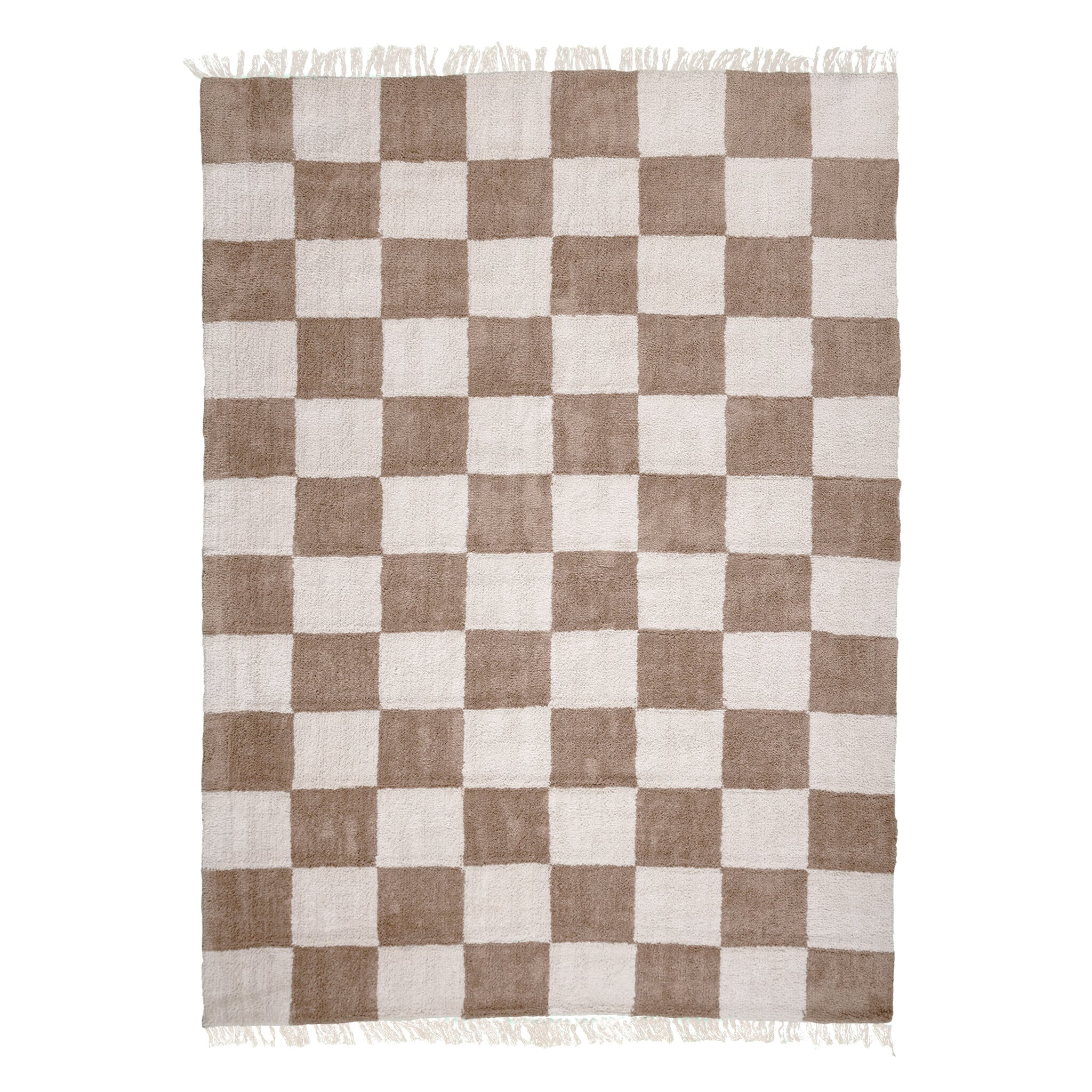 Checkerboard Rug - Blox Fringe Beige