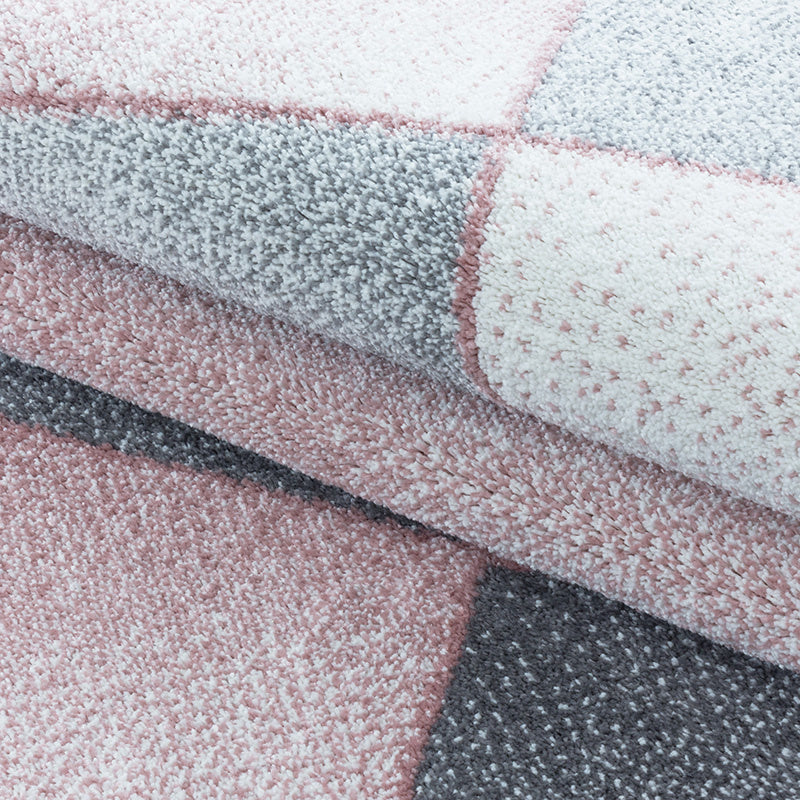 Low-Pile Floor Rug - Smoothly Design Pink/Gray