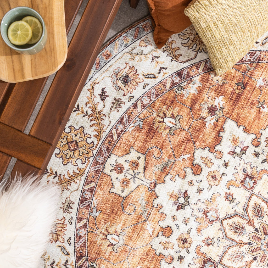 Round Vintage Outdoor Rug - Santo Medallion Terra