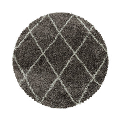 Round berber floor rug - Agadir Lines Taupe/Cream