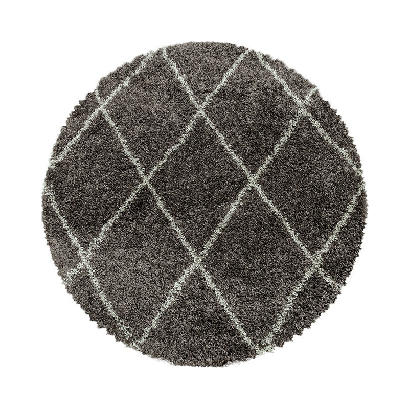 Round berber floor rug - Agadir Lines Taupe/Cream