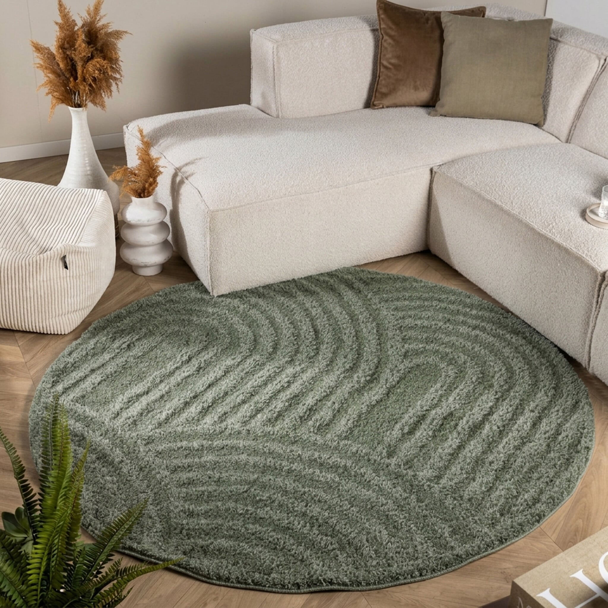 Round Scandinavian rug - Lova Arches Green