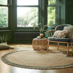 Round jute floor rug - Kahano Natural/Green
