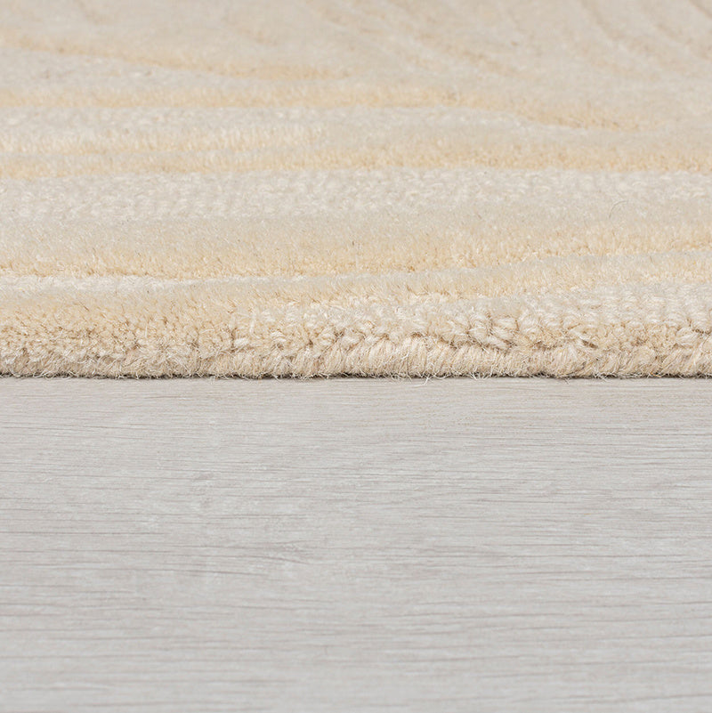Round modern floor rug - Solacio Leaves Beige