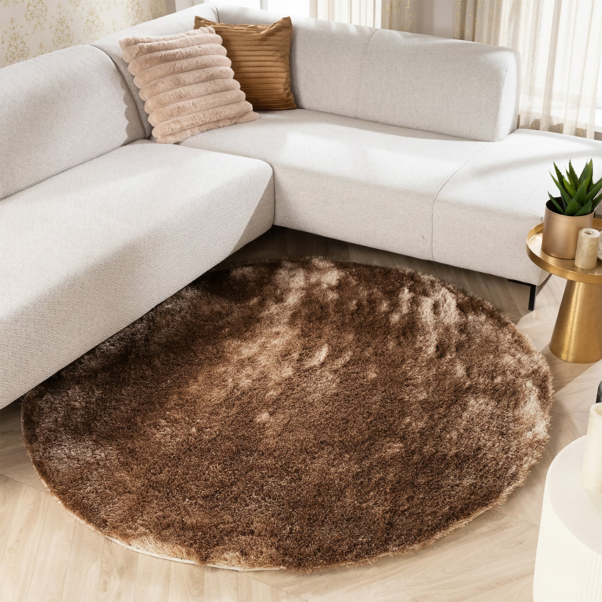 Round High Pile Rug - Glorious Taupe