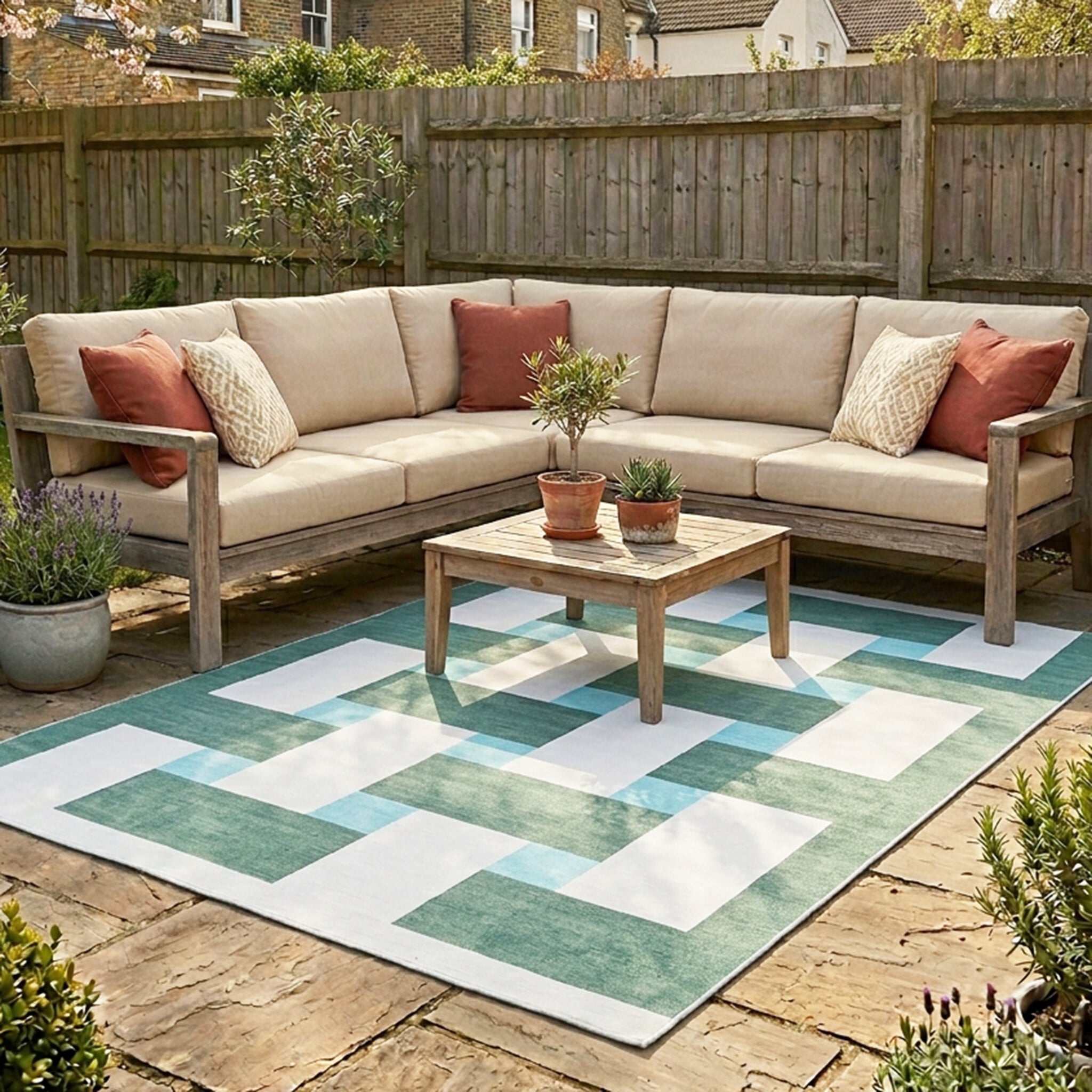 Retro Indoor Outdoor Rug - Pop Lines Green