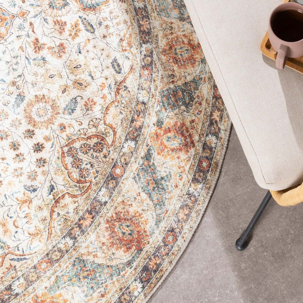 Round Indoor Outdoor Rug - Kairo Medallion Cream/Multicolour