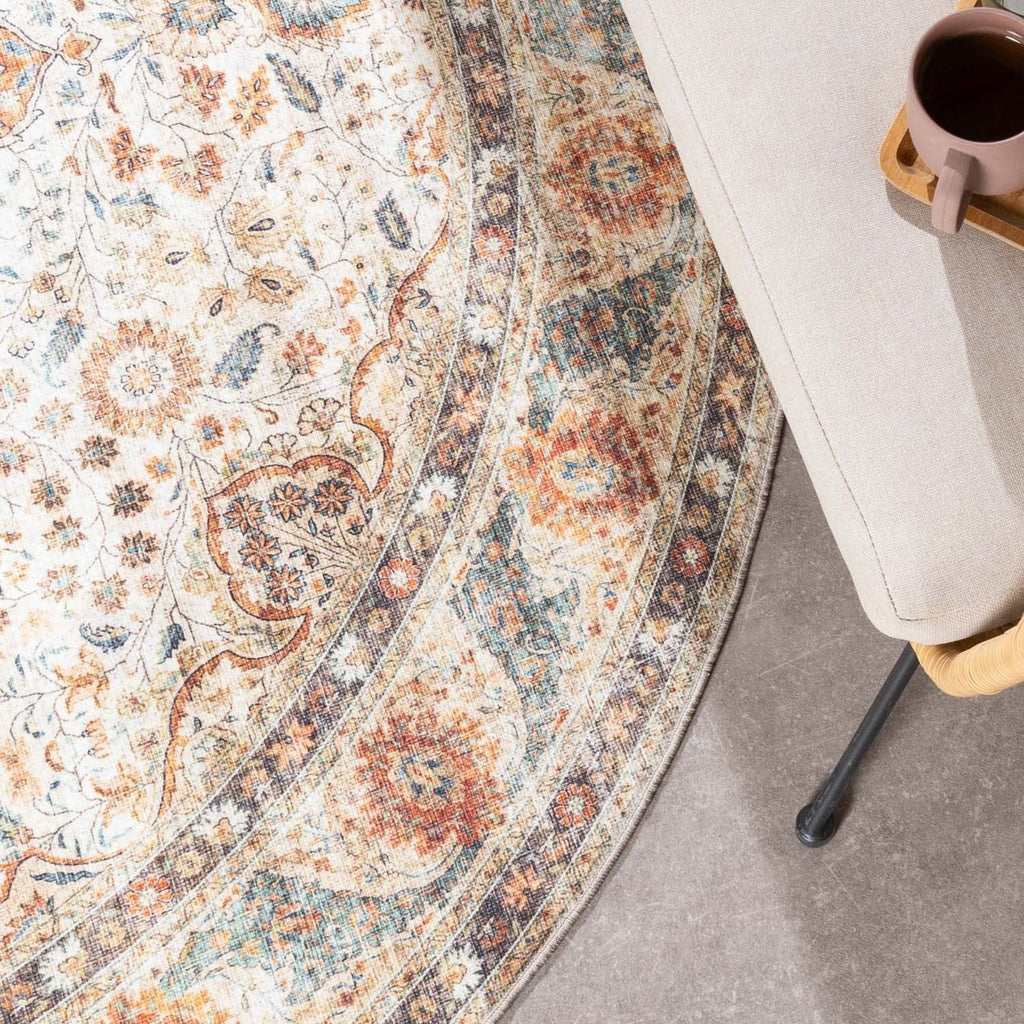 Round Indoor Outdoor Rug - Kairo Medallion Cream/Multicolour