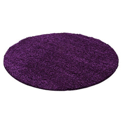 Round High-Pile Floor Rug - Life Purple