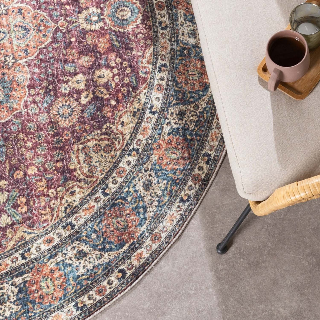 Round Indoor Outdoor Rug - Kairo Medallion Burgundy