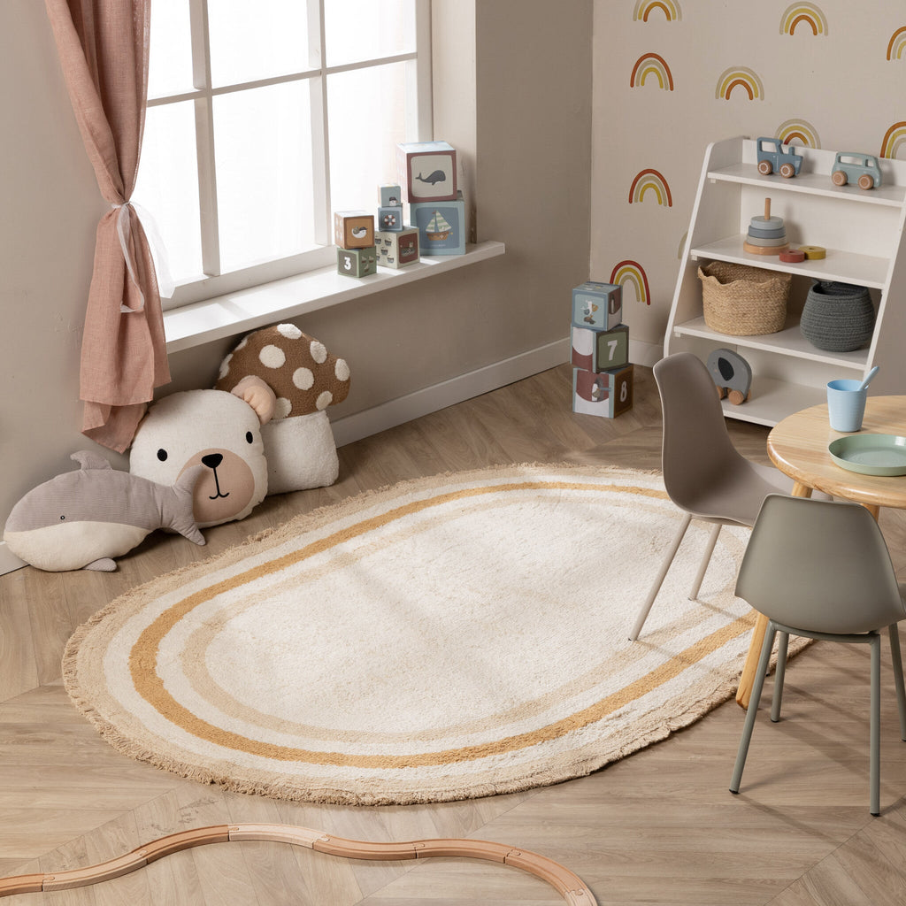 Oval washable children's rug - Milo Beige