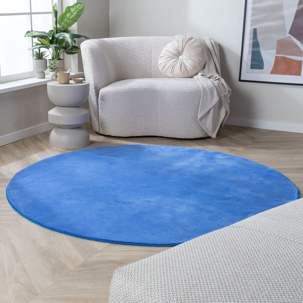 Round Washable Rug - Vivid Blue