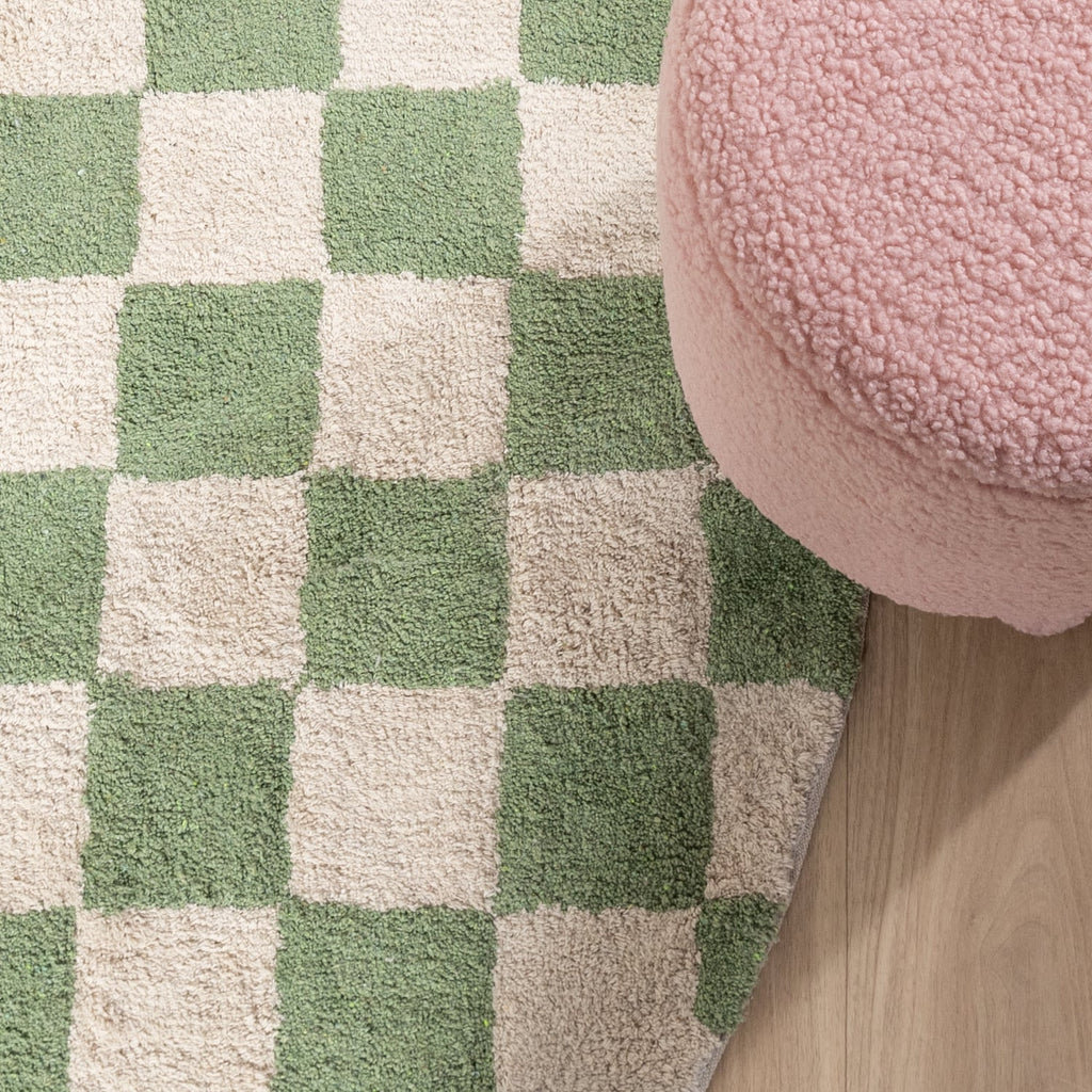 Round Retro Rug - Gambit Green/White