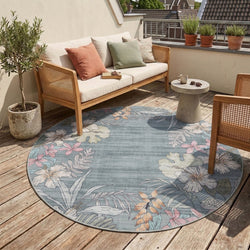 Round outdoor rug flowers - Poppy Olive green