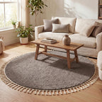 Round High Pile Rug - Lofty Fringe Taupe