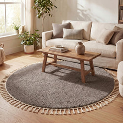 Round High Pile Rug - Lofty Fringe Taupe
