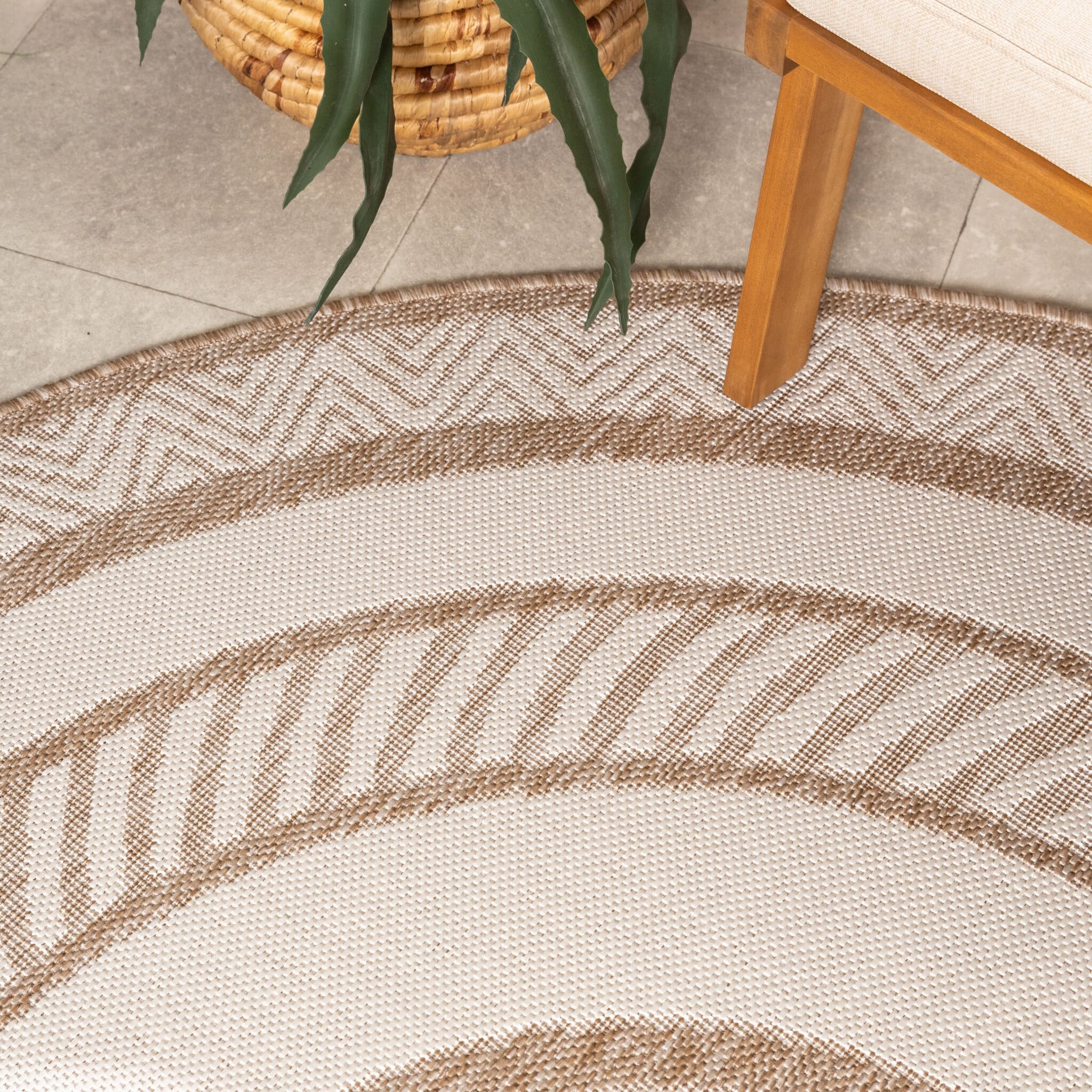 Round Jute Outdoor Rug – Nusa Medallion Beige/Cream