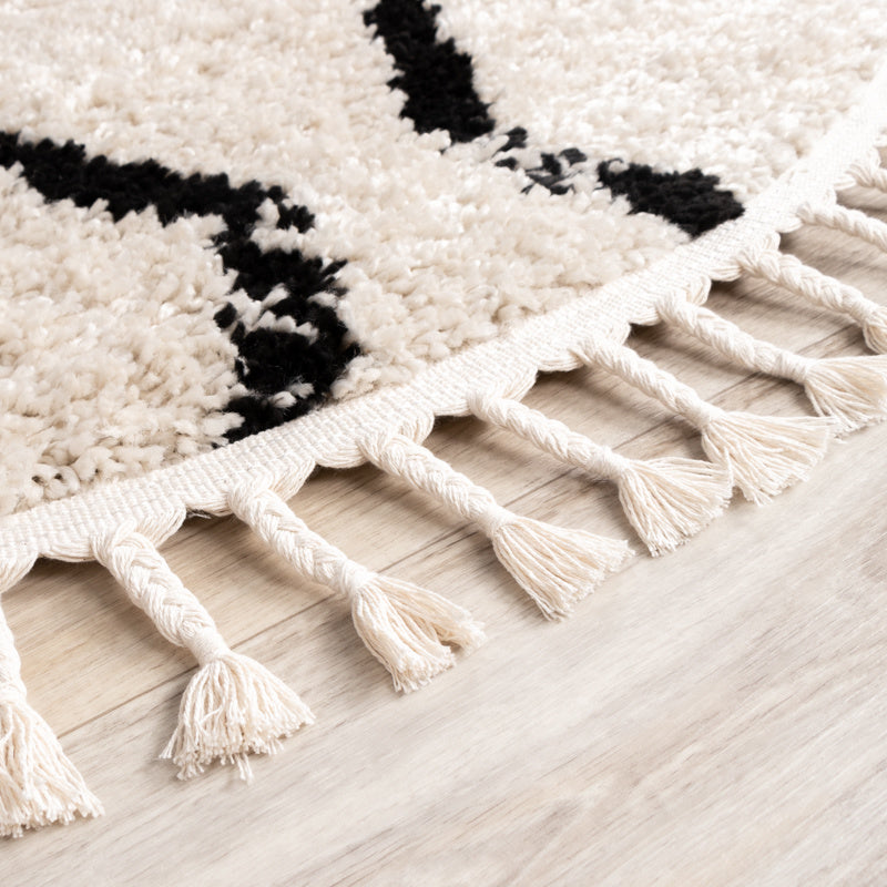 Round High-Pile Rug - Grand Wire Weave Cream/Black