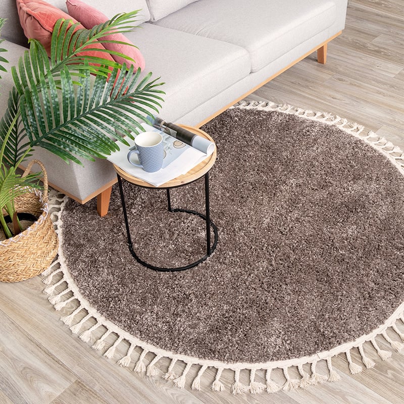 Round High Pile Rug - Lofty Fringe Taupe