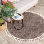 Round High Pile Rug - Lofty Fringe Taupe