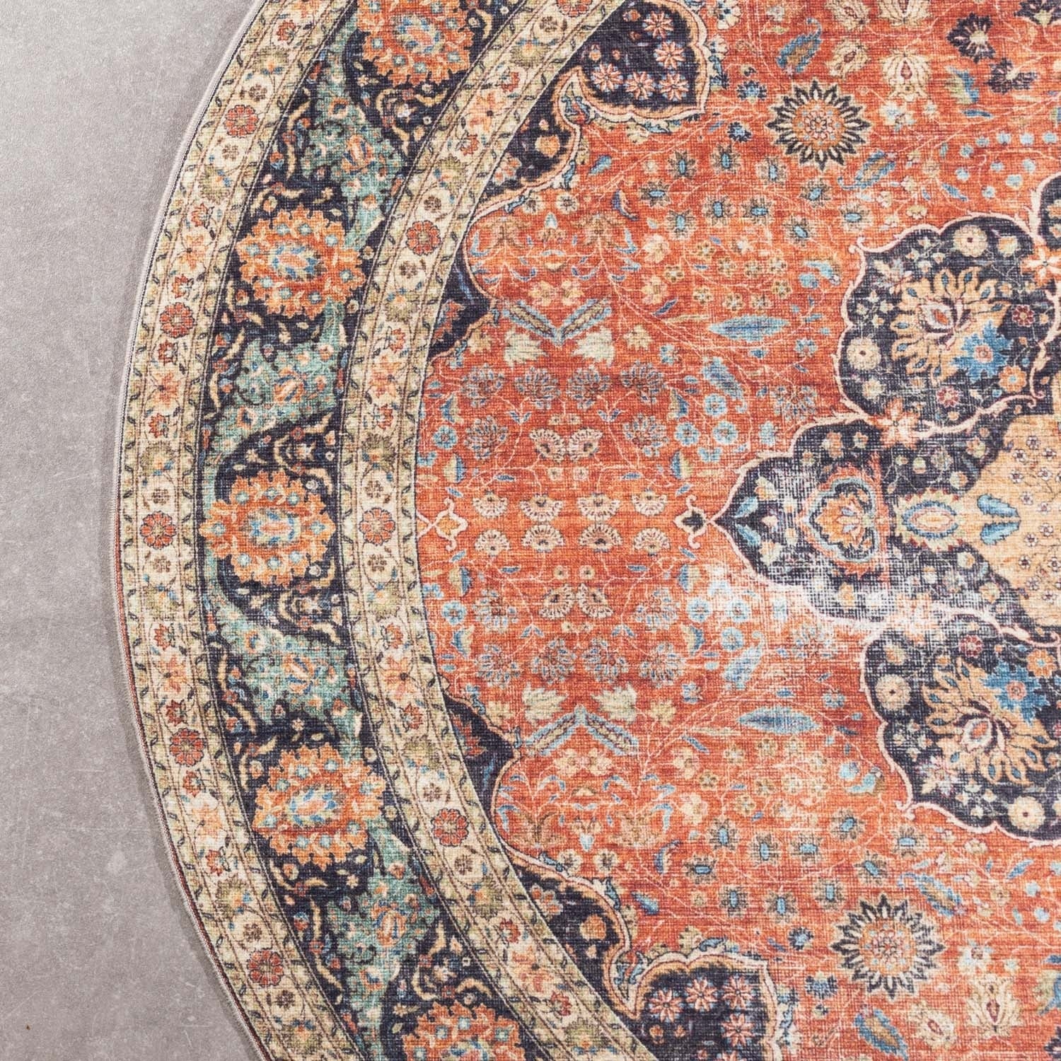 Round Indoor Outdoor Rug - Kairo Medallion Terra/Dark Blue