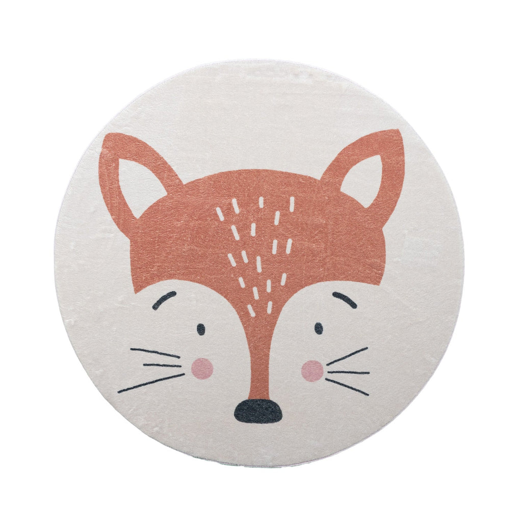 Round Washable Kids Rug - Sammy Fox Orange