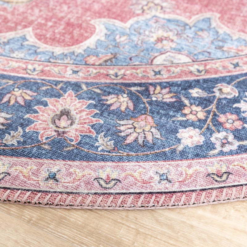 Round Vintage Rug - Lily Medallion Red/Pink