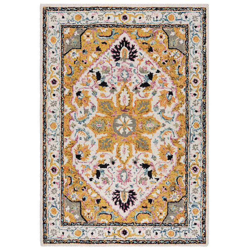 Wool floor rug - Wallo Dahlia Yellow/Multicolor