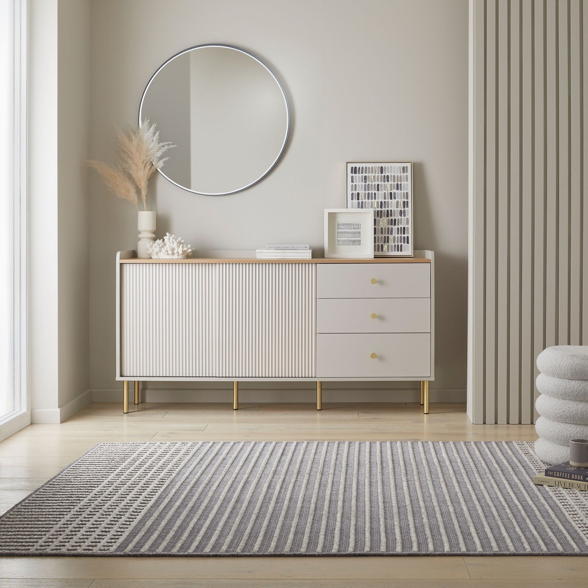 Washable floor rug - Elto Stripe Grey