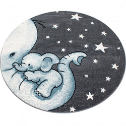 Round Children's Floor Rug - Anna Elephant Blue