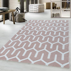 Modern Floor Rug - Streaky Pattern Pink/White