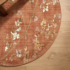 Round washable rug - Misty Floral Terracotta