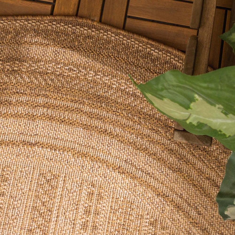 Round Jute Outdoor Rug - Mavi Stripes Cream/Brown
