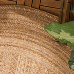 Round Jute Outdoor Rug - Mavi Stripes Cream/Brown