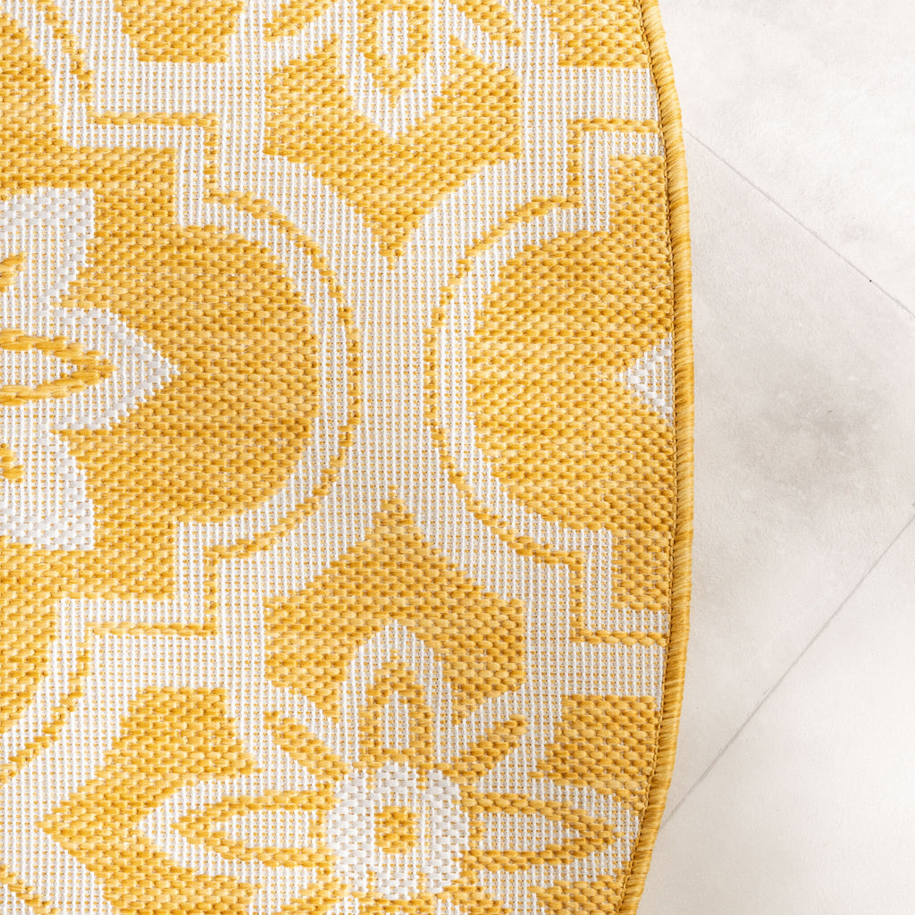 Round Outdoor Rug – Rio Flower Yellow