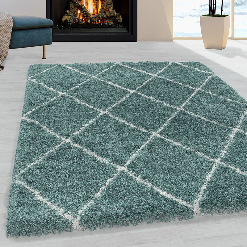 Berber floor rug - Agadir Lines Blue/Cream