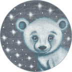 Round Children's Floor Rug - Bambi Bear Blue