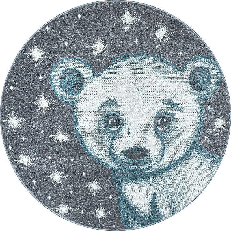 Round Children's Floor Rug - Bambi Bear Blue