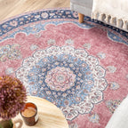 Round Vintage Rug - Lily Medallion Red/Pink