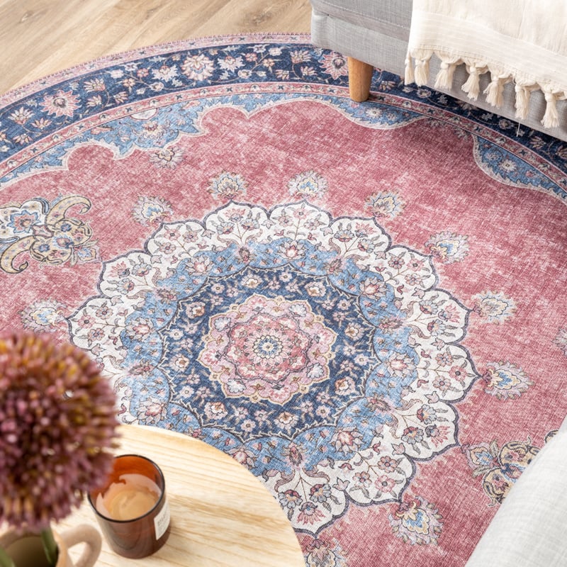 Round Vintage Rug - Lily Medallion Red/Pink